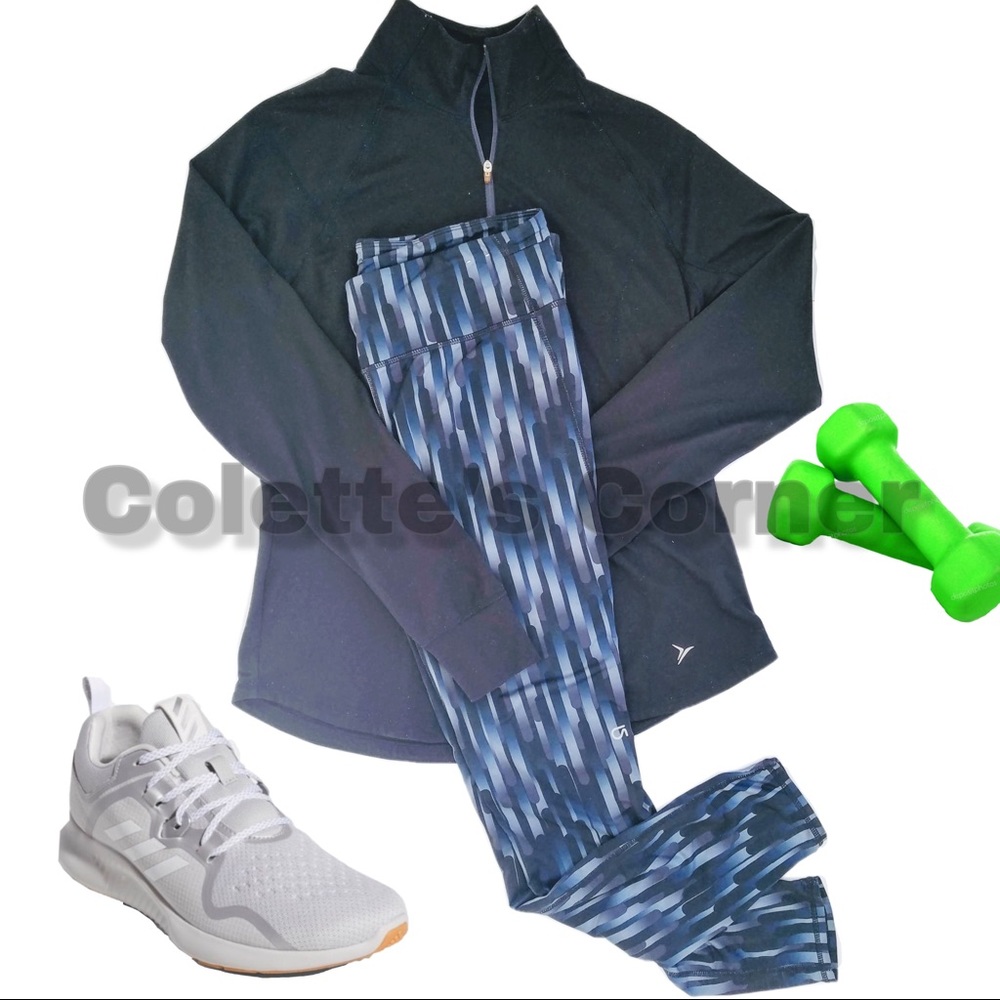 Black 1/4 Zip Pullover Top & Print Active Legging